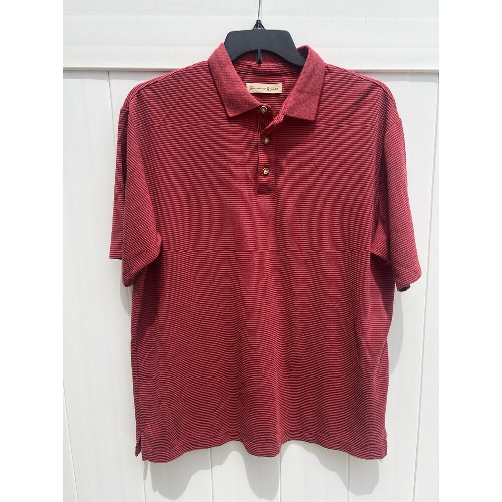 Jamaica Jaxx Mens XL Polo Shirt Red Striped Short Sleeve Modal Blend Vintage